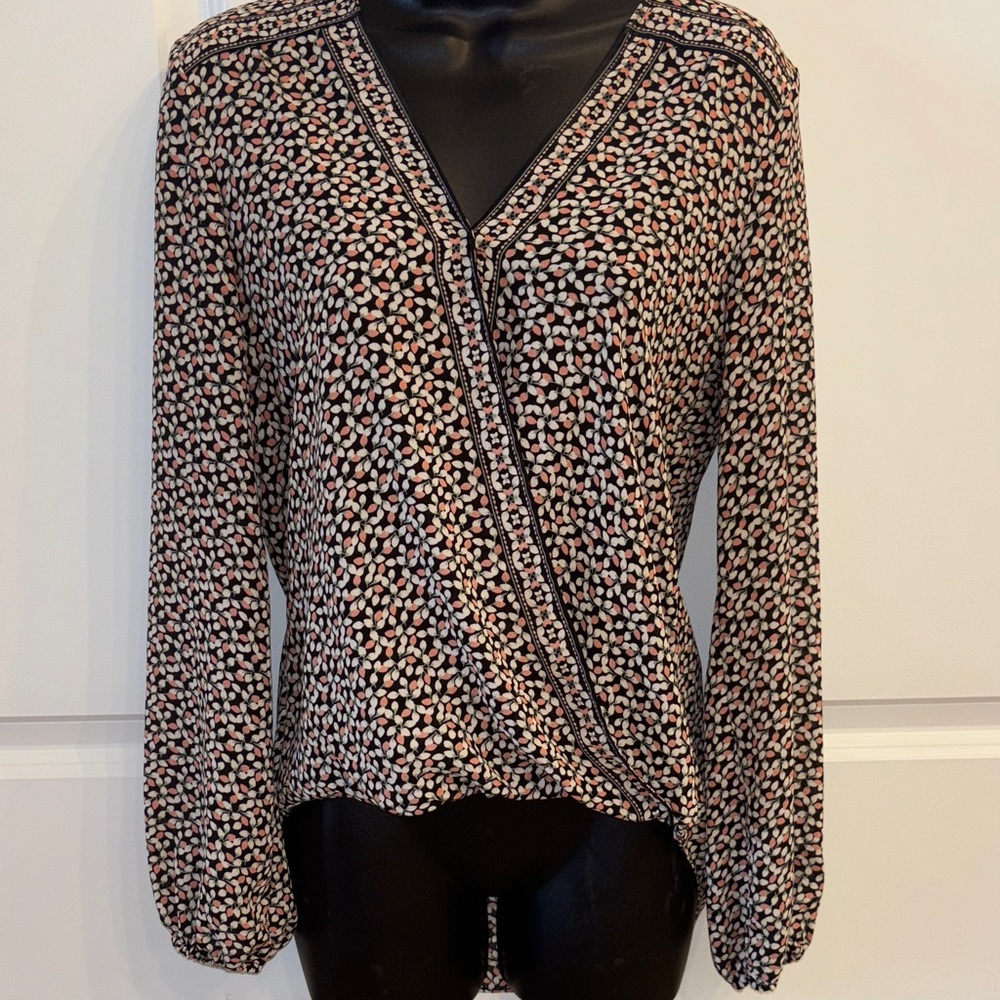 Max Studio Black and Pink Patterned Blouse